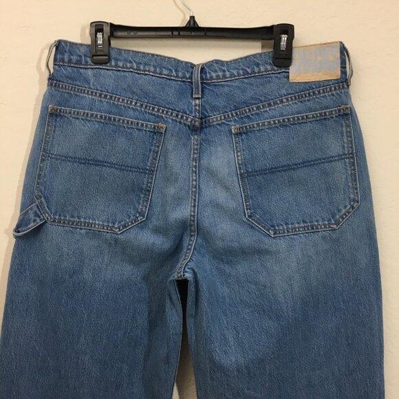 Mother Jean Womens The Fun Dip Utility Puddle Wide Leg Size 32 Cut off hem Blue - Picture 7 of 16